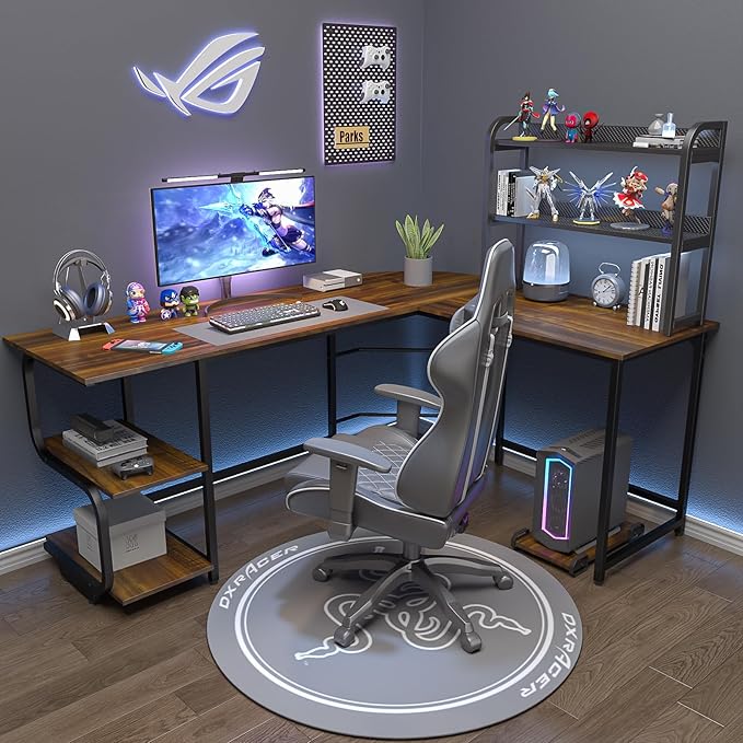 Teraves Reversible L Shaped Desk with Large Surface, 69 Inch Sturdy Corner Desk with Storage Shelves, Premium Office Computer Desk Workstation for Home Office Gaming
