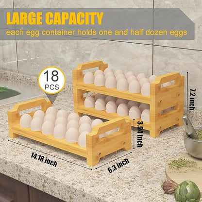 Bamboo Egg Holder Countertop - Stackable Design for Fresh Eggs, Farmhouse Egg Tray Storage Display Rack, Kitchen Counter Top Organizer Wooden Egg Stand, Fits Quail, Duck, Turkey, Chicken Eggs (Luxury)