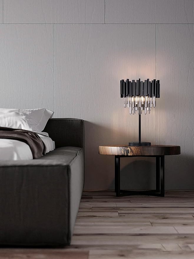 Wellmet Grey Crystal Table Lamp, 3 Lights Table Lamps