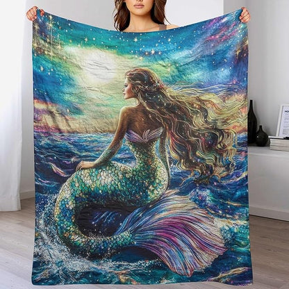 Mermaid Blanket Navy Mermaids Gifts for Girls Boys Woman Kids Ocean Mermaid Lover Coastal Throw Blankets Soft Blanket Warm Fleece Flannel Plush Blankets for Bed Sofa Couch 60"x80"