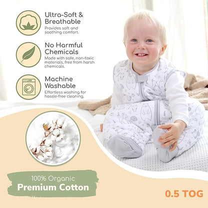 Mama Cheetah Toddler Sleep Sack with Feet 2T, 0.5 TOG Organic Cotton Baby Wearable Blankets with Legs, Baby Sleeping Bag for Walkers, Early Walker Medium