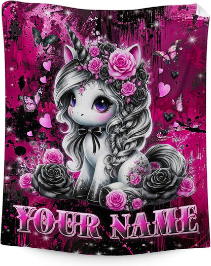Personalized Girls Blanket for Unicorn - 50" x 60" Cute Blanket Gifts for Teens - Cozy Flannel Throws Decor for Living Room, Sofa