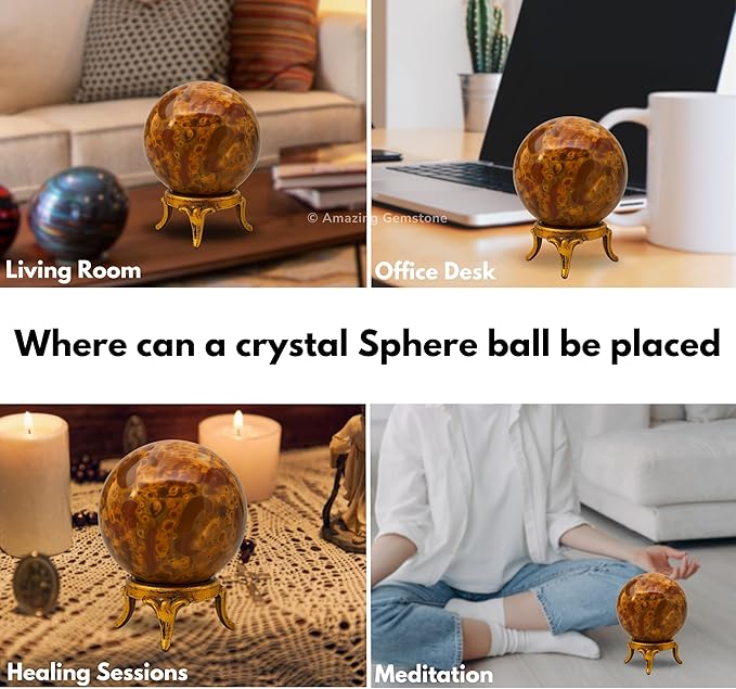 Amazing Gemstone Fruit Jasper Crystal Ball with Stand - 2 Inches Crystal Sphere Meditation Balls for Witchcraft and Decorative Balls