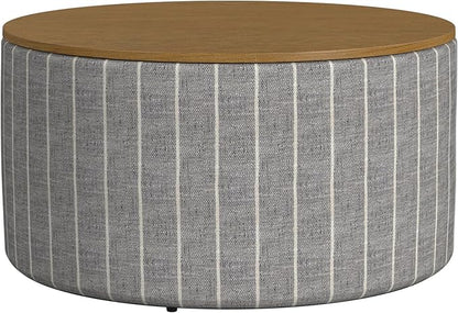 HomePop Modern Fabric Storage Ottoman with Wood Top - Midnight Gary Woven Stripe