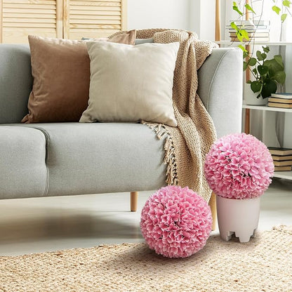 Goplus 11 Inch Topiary Balls Artificial Outdoor Set of 2, Faux Boxwood Ball, Fake Plant Sphere, Round Artificial Plant Balls for Front Door, Porch, Backyard, Balcony, Home Décor (Pink)