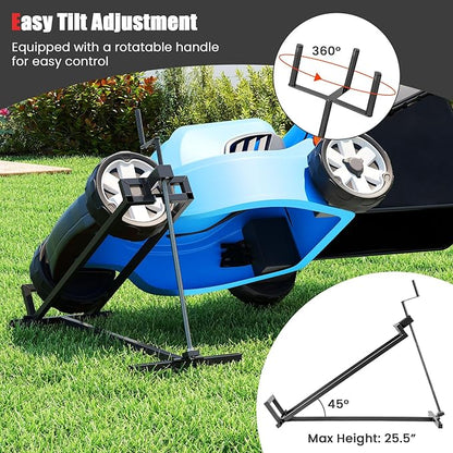 IRONMAX Riding Lawn Mower Lift, Folding Lawn Tractor Lift with Manual Handle, Adjustable Height & Angle, Telescopic Maintenance Jack, Heavy Duty Steel Lawnmower Jack, 880 LBS Weight Capacity (Black)