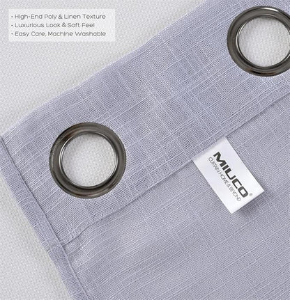 MIUCO Semi Sheer Curtains Poly Linen Textured Solid Grommet Curtains 95 Inches Long for Bedroom 2 Panels (2 x 37 Wide x 95" Long) Silver
