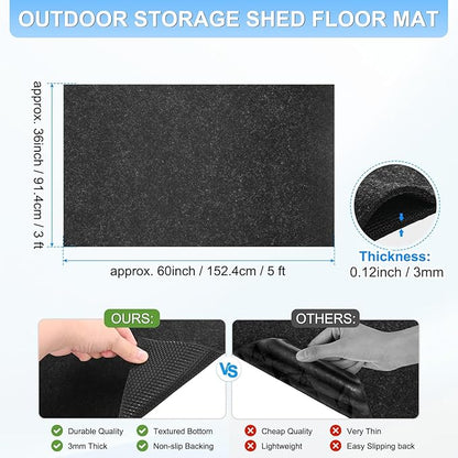3 mm Thickened Outdoor Storage Shed Mat, 3x5 ft Waterproof Shed Flooring Mat for Patio Furniture Floor Protecting from Wear/Liquid/Dust/Oil, Non-Slip Felt Rubber Rug Pad [Grey]