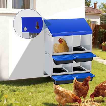 Garvee Chicken Nesting Boxes, 4 Hole Roll-Away Nesting Boxes for Chickens Coop with Perch, Hens, Ducks & Other Poultry,Egg Laying Box with Lid Cover to Protect Eggs,Easy to Assemble