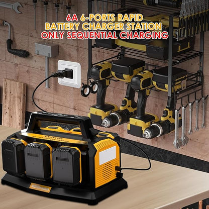 1000W Power Inverter for Dewalt 20V Battery,Compatible Battery Charger of 6 Ports Each 6A,20V to 110V Pure Sine Wave Inverter with 3 USB-A/Type-C/DC Port, Light,Cigarette Lighter Socket for Emergency