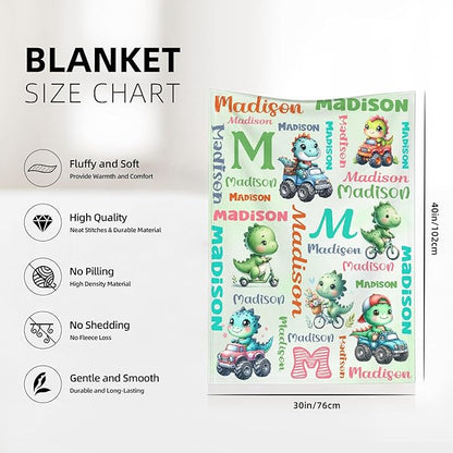 Custom Dinosaur Truck Blanket for Kids - Personalized Funny Dinosaur Gifts with Name - Plush Soft Warm Lightweight Flannel Throw Sheet Decor for Boys Girls Toddler Newborn Crib Nap Couch - 30"X40"