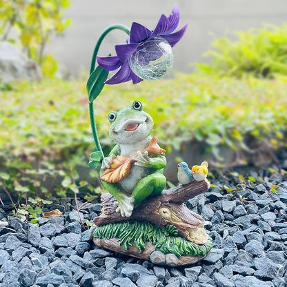 Garden Decor Statues, Outdoor Funny Frog Statue, Solar Frog Gift Sculpture Decoration for Home Patio, Yard, Lawn, Porch, Ornament