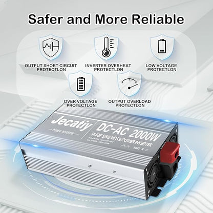 2AC 2000W Pure Sine Wave Inverter, Convert DC 12V to AC 110V 120V, 18W USB, and 30W Type-C Charging Ports, Car Solar Power Inverters for Truck, Home, Vehicles, RV