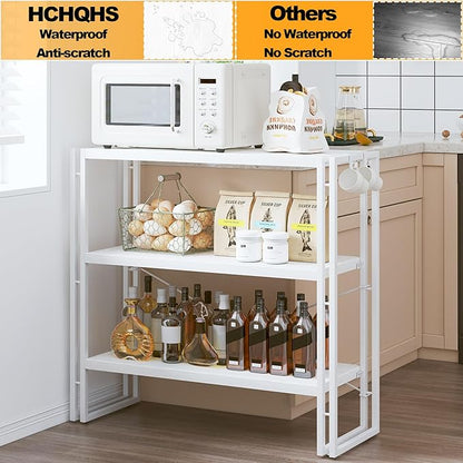 HCHQHS Bookshelf, 3-Tier Industrial Bookcase, White Open Book Shelf, Freestanding Horizontal Bookshelves with Metal Frame