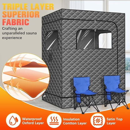 Upgraded Portable Steam Sauna, Portable Sauna Box for Home, Home Sauna Tent Full Body, 1200W 3L Steam Generator, 99 Minute Timer, Folding Chair, Remote Control Included(Grey)