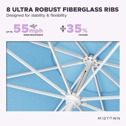 Midtown Umbrellas The Swilt 10 Feet Patio Umbrella in Sunbrella Capri Acrylic Fabric - Fiberglass Ribs, Auto-Tilt Aluminum Frame For Backyard, Deck, Garden, Pool - White Pole