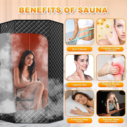 Portable Red Light Sauna Box for Home Use,3L 1200W Steam Generator, XL Foldable Sauna Tent with Chair & Mat,Full Body Detox, Recovery & Relaxation Spa