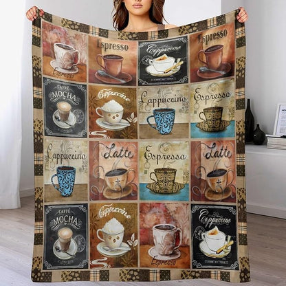 Coffee Blanket Gifts for Lovers - Soft Warm Cozy Fleece Throw for Women Men Adults - Sofa Bed Couch D1 40"x50"
