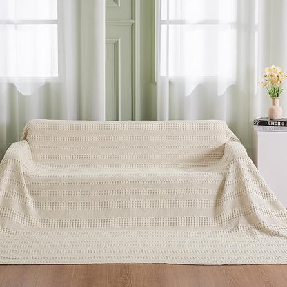 PHF Cooling Waffle Blanket California King Size, Lightweight 60% Rayon Derived from Bamboo & 40% Cotton Breathable Blanket for Hot Sleepers, Soft and Luxury for Bed Couch and Sofa, 110"x96", Linen