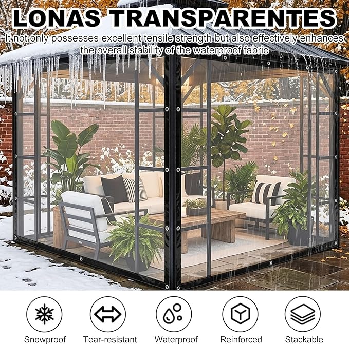 Clear Tarps Heavy Duty Waterproof with Grommets, Lonas Transparentes para Patio, Tear-Resistant PVC Outdoor Porch Enclosure for Patio Porch Chicken Coops Cover(13.12x13.12ft)