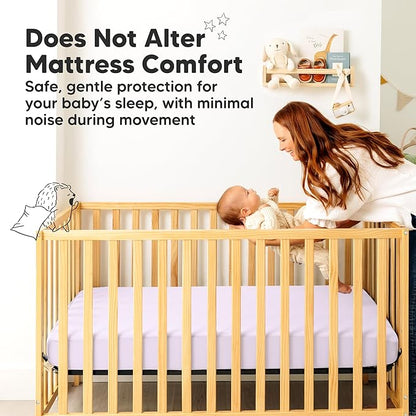 Waterproof Crib Mattress Protector Cover Fitted - 2-Pack Quiet Baby Crib Mattress Pad Sheets, 52" x 28" Soft Quilted Cotton Baby Sheet, Machine Washable, Easy Fit, Durable (Lilac/Quin)