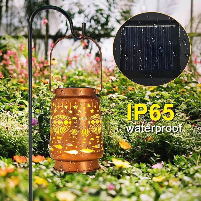 Solar Lanterns Outdoor Garden Decor, Gifts for Women, Mom, Grandma, Birthday, Thanksgiving, Decorative Waterproof Hanging Metal LED Light for Yard, Patio, Lawn, Landscape, Backyard (Hot Air Balloon)
