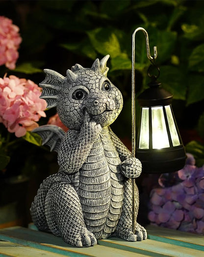 Goodeco Dragon Statue with Solar Lantern - Garden Decor for Lawn, Patio, and Yard - 8.3 inches Dragon Gifts & Outdoor Decorations