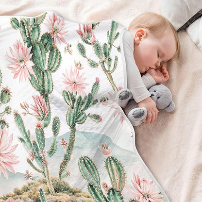 Cactus Baby Blanket for Girls Boys Soft Warm Reversible Infant, Newborn, Toddler Receiving Blanket Unisex Travel Throw Blanket for Crib Stroller Nursery, 30"x40"
