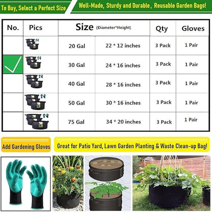 3-Pack 30 Gallon Thickened Plant Grow Bags Large (24x16 in) Heavy Duty Garden Bag Fabric Plant Pots for Tomato,Potato Planter,Flower Pots,Herbs Veggies Planting,Barrel Planter,Yard Waste Bag,Leaf Bags