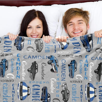 Personalized Car Blanket with Name for Boys, Custom Name Blanket for Teen, Soft Flannel Car Toddler Teen Blanket Customized Gift for Birthday New Year Gift 50"x60"