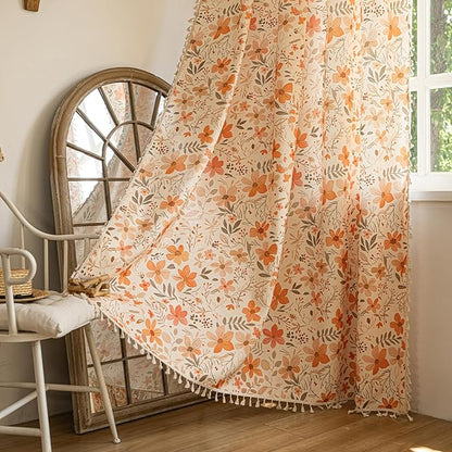 ENJOYBRIDAL Floral 84 Inch Curtains for Bedroom Living Room Drapes 2 Panel Sets Semi Sheer Farmhouse Patterned Window Curtain Panels Floor Length Cute Boho Rod Pocket Cottagecore Window Treatments