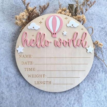 Wood Baby Birth Keepsakes Plaques Hello Worlds Welcome Sign Customizable Nursery Wall Decors for Newborns
