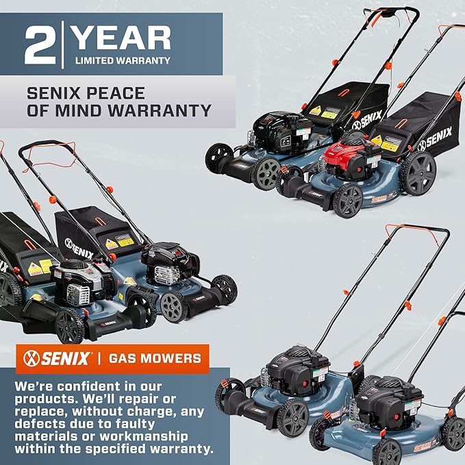 SENIX 21-Inch Gas Push Lawn Mower with 140 cc 4-Cycle Briggs & Stratton Engine, Mulching and Side Discharge, 6-Position Dual Lever Height Adjustment (LSPG-M6)