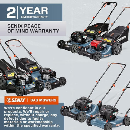 SENIX 21-Inch Gas Push Lawn Mower with 140 cc 4-Cycle Briggs & Stratton Engine, Mulching and Side Discharge, 6-Position Dual Lever Height Adjustment (LSPG-M6)