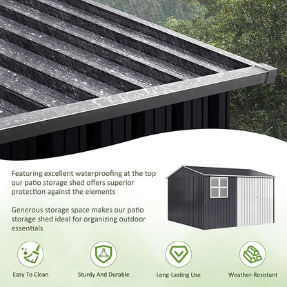 10x10 FT Outdoor Storage Shed, Metal Garden Tool Shed with Updated Frame Structure, Lockable Doors and Windows, Ideal for Backyard Garden Patio Lawn, Grey