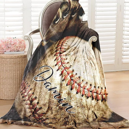 Personalized Baseball Blanket for Baby Boys and Girls - Soft and Fluffy Sport Blanket for Toddlers and Kids - Custom Name and Number Gift for Newborn(60"x80")