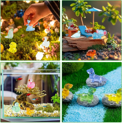 Luminous Mini Resin Animals 220 Pcs Glow in Dark to Hide Tiny Resin Animals Figurines Mini Ducks Mushroom Dinosaurs for DIY Garden Miniatures Fairy Garden Accessories