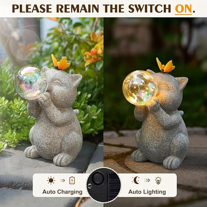 MININOVA Solar Garden Cat Statue, Cat Lover Gifts, Outdoor Bubble Cat Figurines Decor for Outside Yard Patio Lawn, for Housewarming and Birthdays for Mom Women
