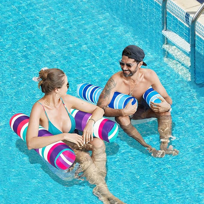 FindUWill 2 Pack Fabric Water Swimming Pool Floats Hammock, XL, Inflatable Multi-Purpose Water Hammocks Floaties (Saddle, Lounge Chair, Hammock, Drifter), Pool Float Lounger for Adults Vacation