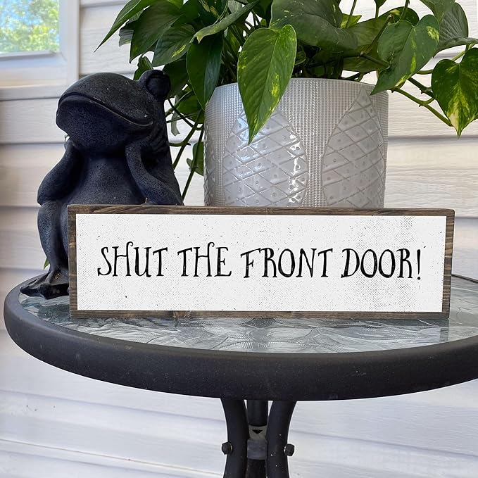 Wood & Metal Southern Sign – Weatherproof Indoor Outdoor Wall Decor – Rustic Charm with "Shut The Front Door" – Gift-Wrapped & Ready to Give