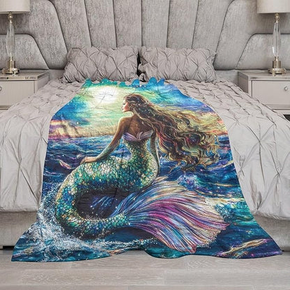 Mermaid Blanket Navy Mermaids Gifts for Girls Boys Woman Kids Ocean Mermaid Lover Coastal Throw Blankets Soft Blanket Warm Fleece Flannel Plush Blankets for Bed Sofa Couch 60"x80"
