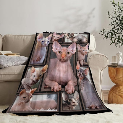 Sphynx Cat Gifts & Decor - Cute Throw Blanket for Girls, Women, Kids & Adults - Soft, Warm, Cozy Fleece Blanket for Couch, Sofa & Bed - 50"x40"
