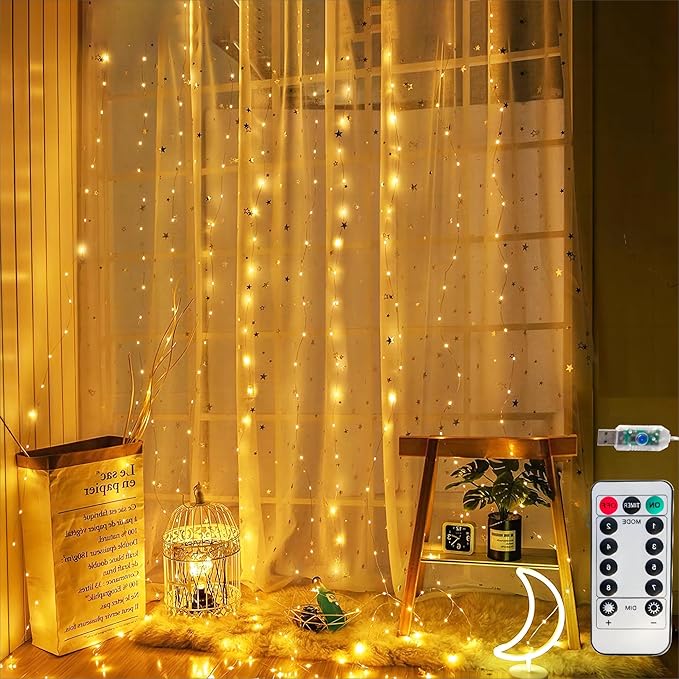 Honche 300Led Fairy Curtain String Lights 10x10ft