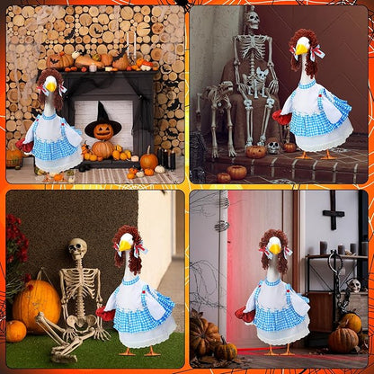 Abbylike Halloween Porch Goose Outfits Blue and White Gingham Wizard Dress Costume Porch Yard Goose Outfits Costume Clothes Fits Large 23'' Cement for Garden Yard Statue Pathway Decorations