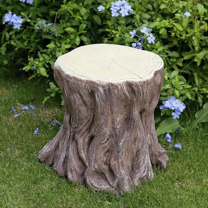 13''H Tree Stump Statue Stool with Faux Wood Grain Finish Magnesium Oxide Stump Sculpture Stump Side Table Garden Pedestals Tree Stump End Table for Indoor/Outdoor Patio Yard Garden Porch Decor