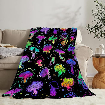 Colorful Mushroom Gifts and Decor - Soft Warm Cozy Fleece Mushroom Blanket for Girls, Women, Kids, Adults - 80"x60"