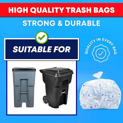 Tasker 95-96 Gallon Trash Bags, (Value Pack 50 Bags w/Ties) Extra Large Heavy Duty Clear Plastic Recycling Trash Bags, 90 Gallon, 95 Gallon, 96 Gallon, 100 Gallon (Clear)