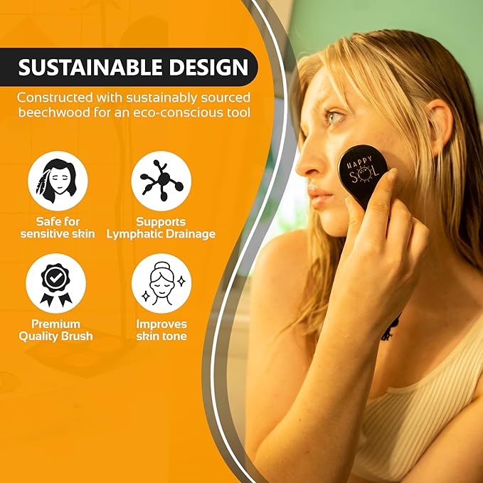 Dry Facial Brush, Exfoliating Face Brush, High Quality Beechwood, Supports Lymphatic Drainage, Natural Face Brush