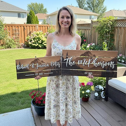 Custom Mountain Family Name Sign - Rustic Wood Wall Decor, Personalized Wedding & Gift for Anniversary Couples, Housewarming Gift for New Home