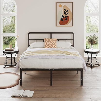 16 Inch Full Size Bed Frame with Headboard No Box Spring Needed, Heavy Duty Metal Platform with Steel Slat, Mattress Foundation, Easy Assembly, No Noise, Black